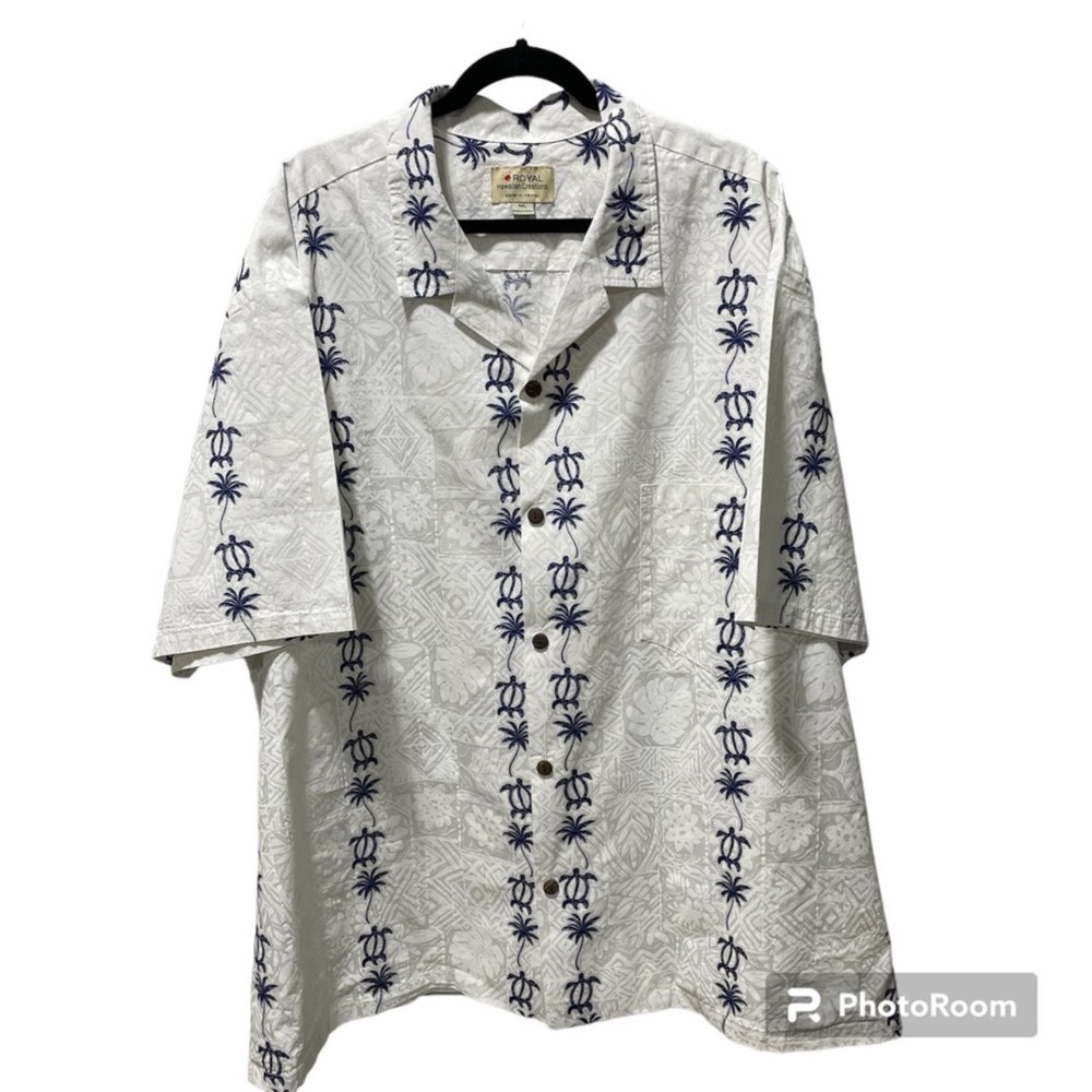 Royal Hawaiian Creations 100% Cotton Blue Honu Aloha Shirt w/ Pocket-Size 4XL